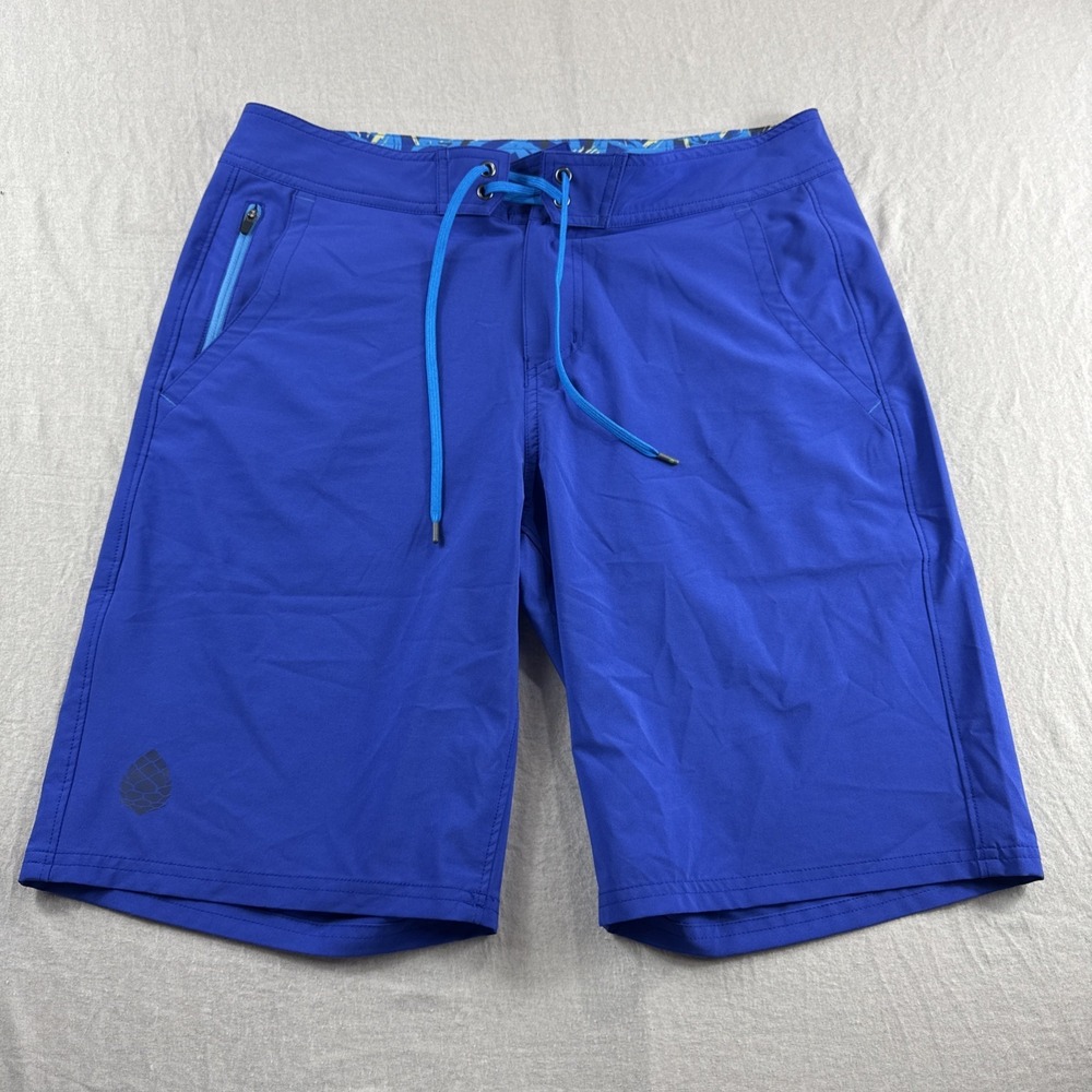 Stio CFS Board Short Mens 33 Blue Swim Hybrid Trunks Drawstring Zip Pocket Beach